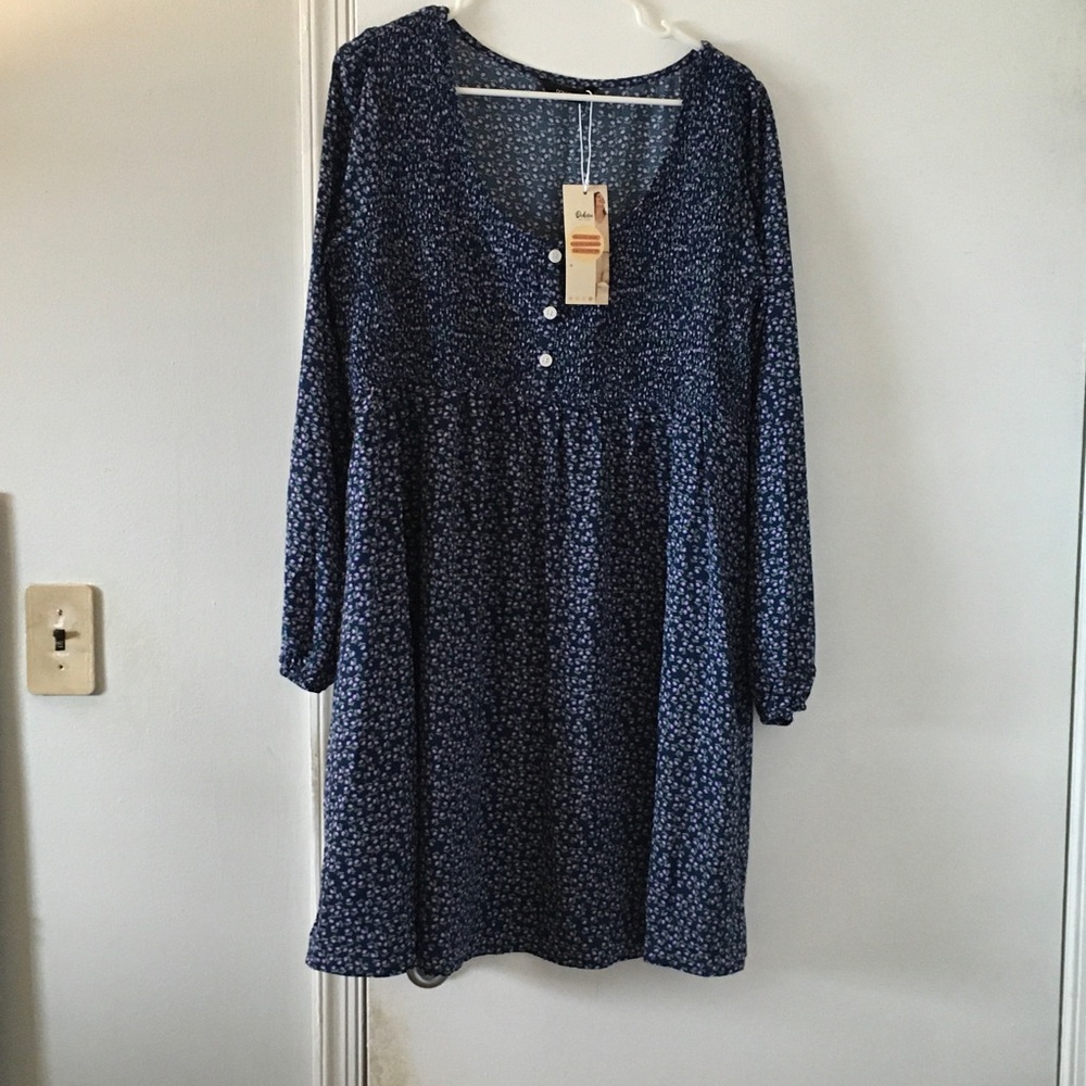 Women's Navy Floral Long Sleeve Dress